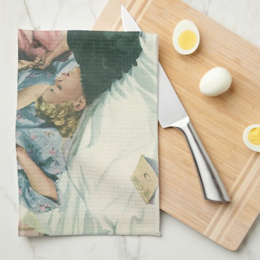  moederdag, kinderen die kaarten lezen in bed theedoek (Quarter Fold)