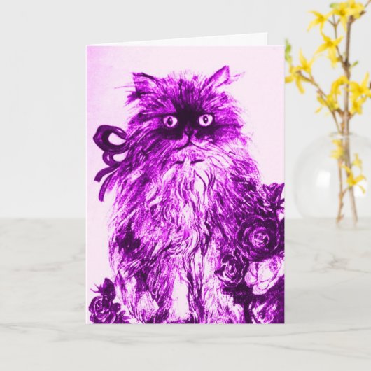 MOEDERDAG KITTEN MET PAARSE ROZEN KAART (Gele Bloem)