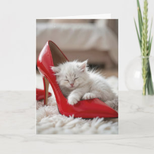Moederdag Kitten Slapend in een Rode Schoen Kaart
