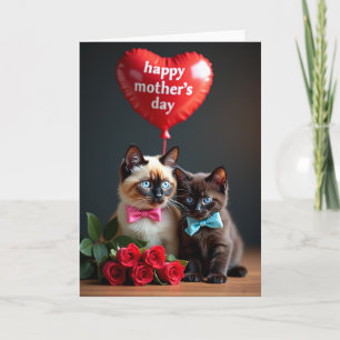 Moederdag Kittenkaart met Bloemen Kaart