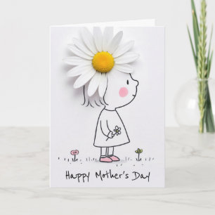 Moederdag klein meisje met witte madeliefjes haar kaart
