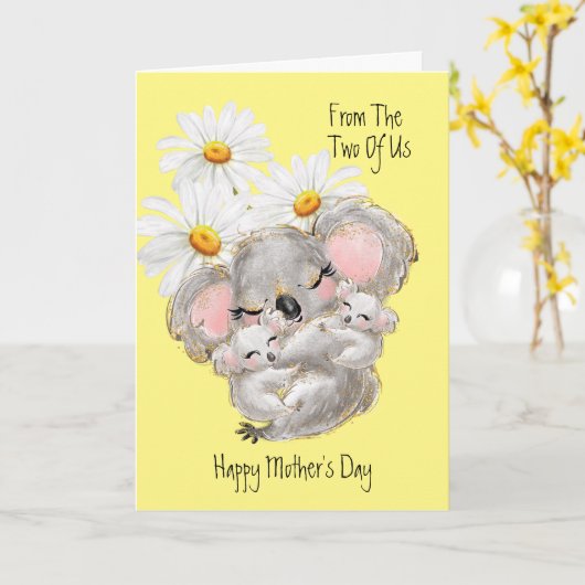 Moederdag Koalas Wenskaart Kaart (Gele Bloem)