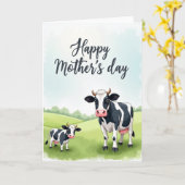 Moederdag koe kunstkaart kaart (Gele Bloem)