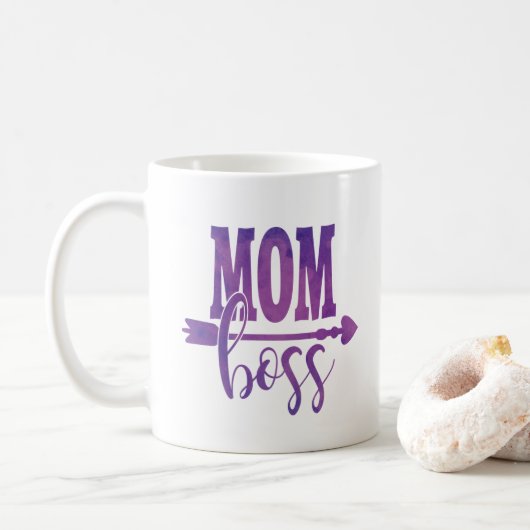 Moederdag Koffie-Mok bij mam Boss Paarse Waterverf Koffiemok (Met donut)