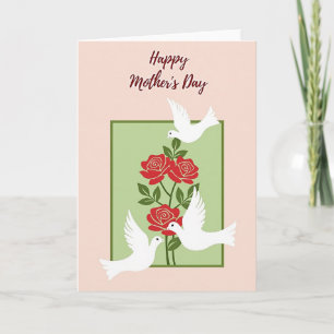 Moederdag Kunstkaart met Rode Bloemen Kaart