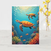 Moederdag Kunstkaart Zeeschildpadden Kaart (Gele Bloem)