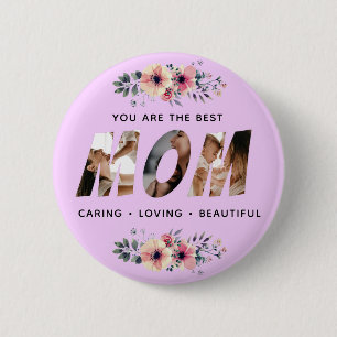 Moederdag Lavender Floral Foto Button Pin