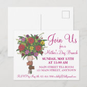 Moederdag leraar waardering Brunch Flowers Uitnodiging Briefkaart (Voorkant / Achterkant)