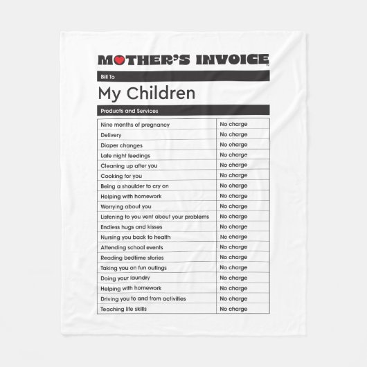 Moederdag Liefde Factuurstrook - Heartfelt Cadeau Fleece Deken (Voorkant)