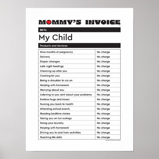 Moederdag-liefdesfactuur voor mama - Gift for ma Poster (Voorkant)