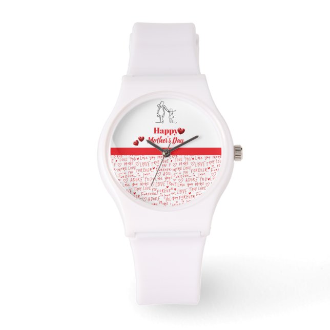 Moederdag Lijnkunst Kussen – Moeder & Kind Liefde  Horloge (Voorkant)