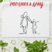 Moederdag Lijnkunst Kussen – Moeder & Kind Liefde Theedoek (Gevouwen)