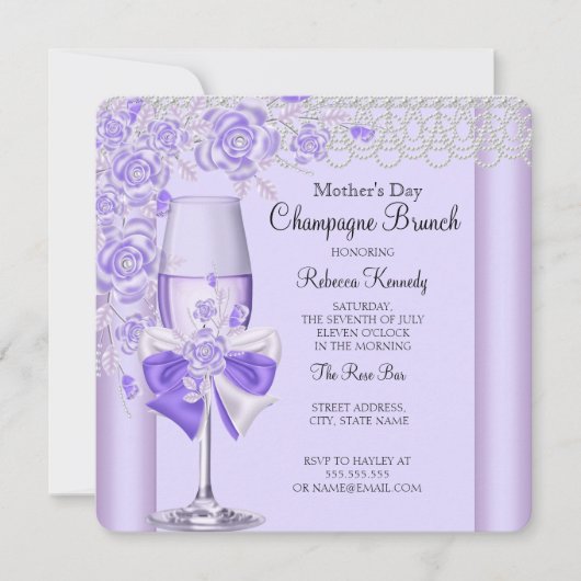 Moederdag Lila Roos Champagne Brunch 2C Kaart (Voorkant)