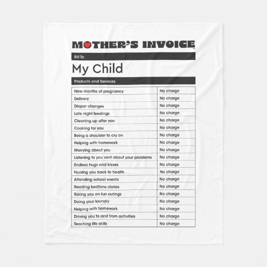 Moederdag Love Invoice Blanket - Gift for Ma Fleece Deken (Voorkant)