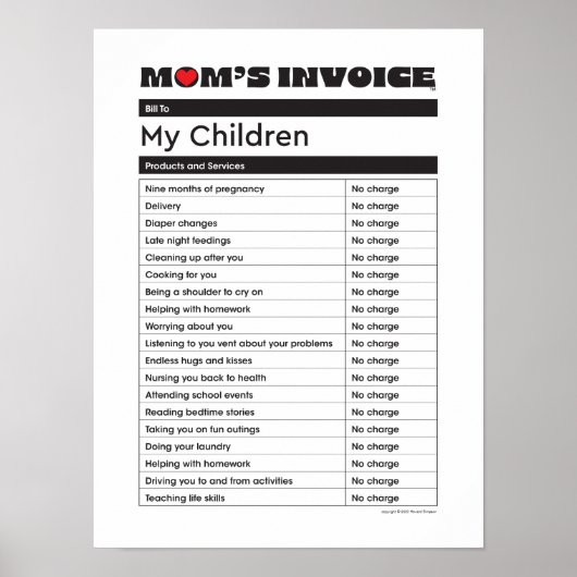 Moederdag Love Mam Factuur - Cadeautje Poster (Voorkant)