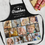 Moederdag Love You Grandma Photo Apron Schort<br><div class="desc">Maak je eigen oma met een 13 foto-collage sjabloon,  een stijlvolle zwarte achtergrond,  de titel "We houden van je oma",  de namen van de kleinkinderen,  een liefdeshart en het leuke gezegde "je maakt het leven zoet".</div>