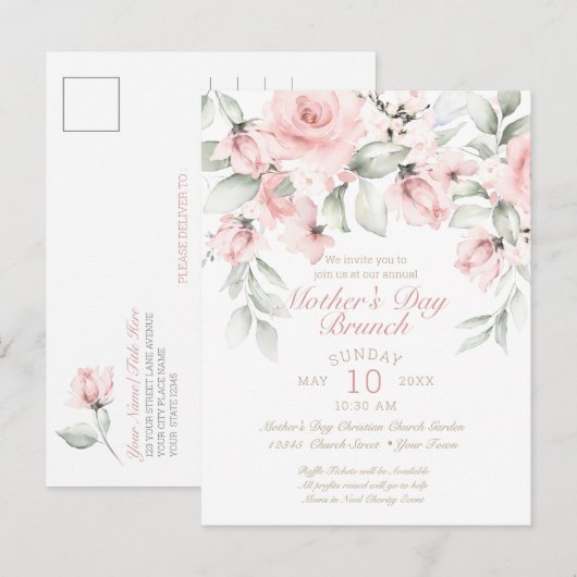 Moederdag Luncheon Blush roze rozen Briefkaart (Voorkant / Achterkant)