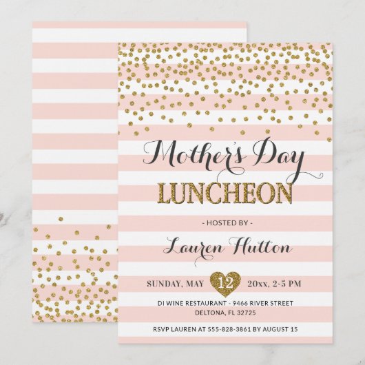 moederdag Luncheon Elegant Blush Pink and Gold Kaart (Voorkant / Achterkant)