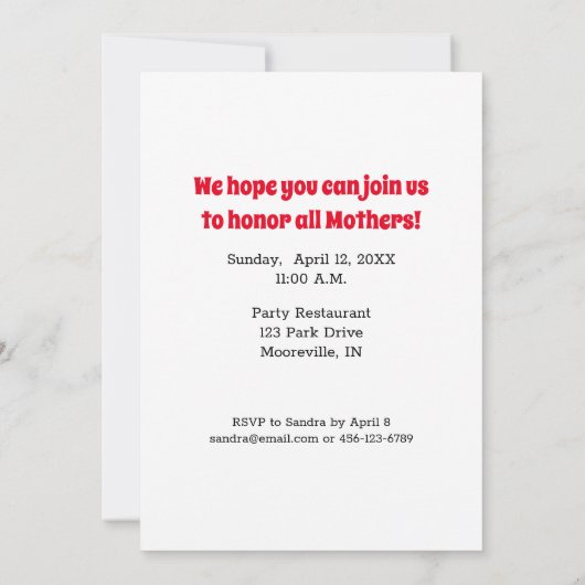 Moederdag Luncheon Invitation with Flowers Kaart (Achterkant)