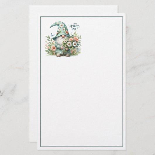 Moederdag Magic: Whimsical Gnome Delight Briefpapier (Voorkant / Achterkant)