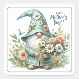 Moederdag Magic: Whimsical Gnome Delight Vierkante Sticker