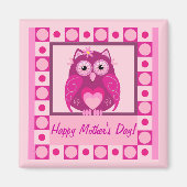 Moederdag magneet met Roze cartoon Uil & texr (Voorkant)