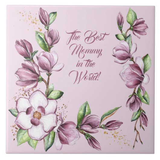 Moederdag Magnolia Bloemen Waterverf Tegeltje (Voorkant)