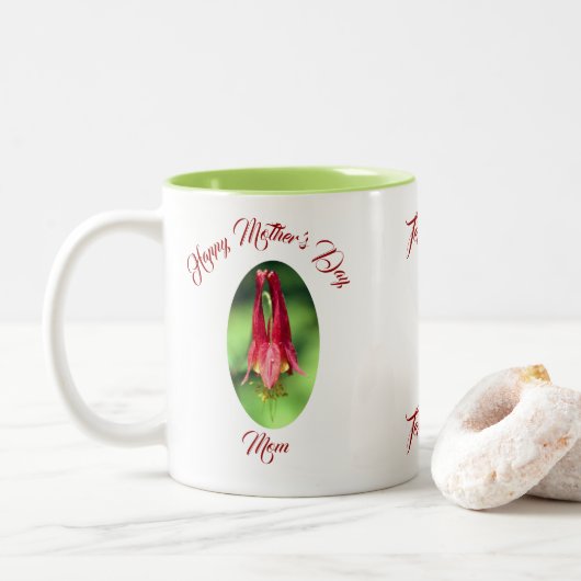 Moederdag mam Columbine Flower Personalized Tweekleurige Koffiemok (Met donut)