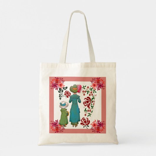 Moederdag mam Dochter Red Roses Floral Canvas tas (Achterkant)