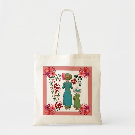 Moederdag mam Dochter Red Roses Floral Canvas tas (Voorkant)