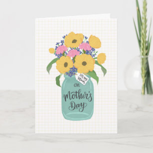 Moederdag Mam met Mason Jar met gele bloemen Kaart