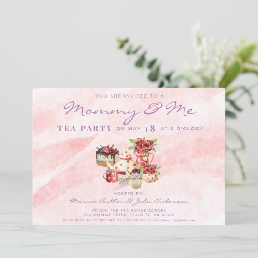 Moederdag mama en Tea Party Pink Boho Kaart (Staand voorkant)