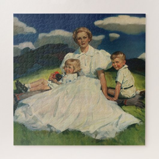 Moederdag, mama met kinderen Legpuzzel (Horizontaal)