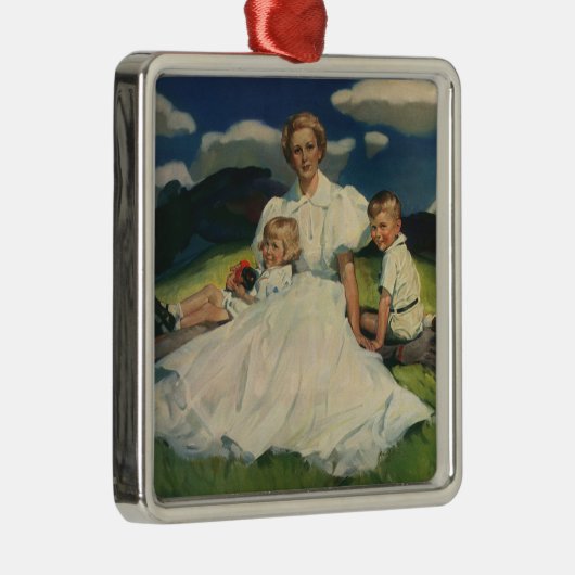 Moederdag, mama met kinderen Metalen Ornament (Rechts)