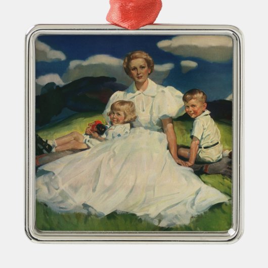  Moederdag, mama met kinderen Metalen Ornament (Voorkant)