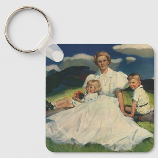  Moederdag, mama met kinderen Sleutelhanger (Voorkant)