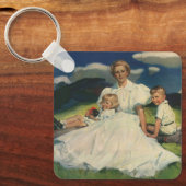 Moederdag, mama met kinderen Sleutelhanger (Voorkant)