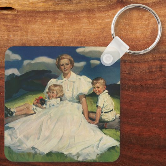 Moederdag, mama met kinderen Sleutelhanger (Achterkant)