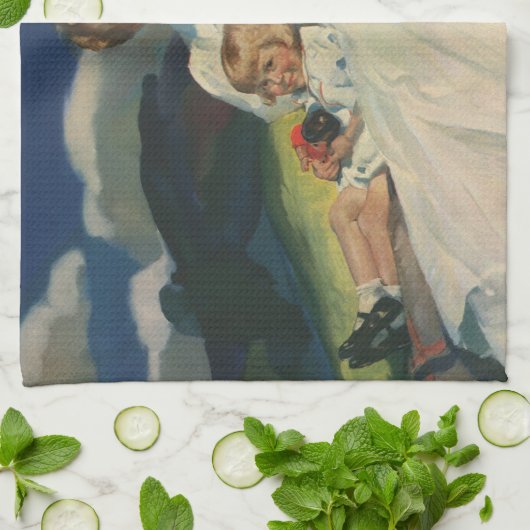  Moederdag, mama met kinderen Theedoek (Gevouwen)