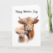 Moederdag Mama Schotse Hooglanders Koe en Kalf Kaart (Voorkant)