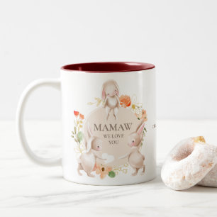 Moederdag Mamaw We houden van Bunny Rabbit Floral Tweekleurige Koffiemok