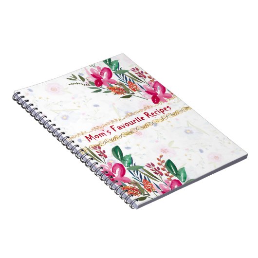 Moederdag Mams Favoriete Recepten Roze Bloem Cute Notitieboek (Rechterzijde)