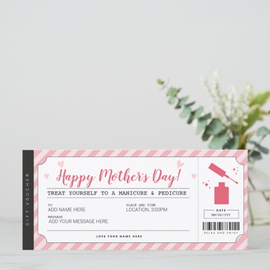 Moederdag Mani Pedi Gift Voucher-certificaat (Staand voorkant)