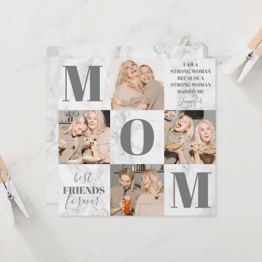 Moederdag Marble Photo Collage Kaart (Voorkant / Achterkant in situ)