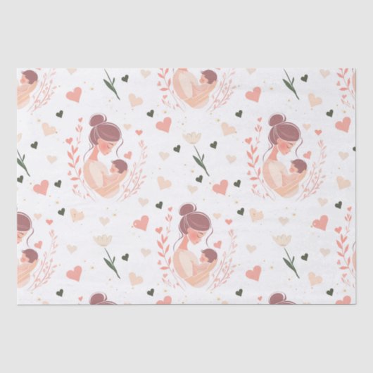 Moederdag met Bloemen en Hart Tissuepapier (Voorkant)