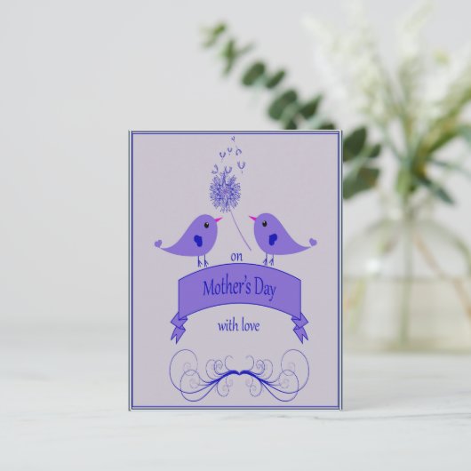 Moederdag met Briefkaart voor liefde en blauwe vog (Staand voorkant)