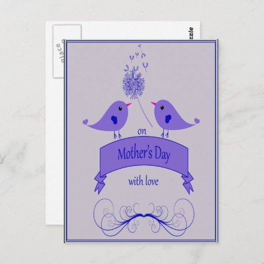 Moederdag met Briefkaart voor liefde en blauwe vog (Voorkant / Achterkant)