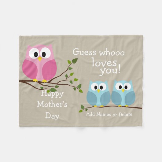 Moederdag met Cute Owls - Wie houdt van je Fleece Deken (Voorkant (Horizontaal))