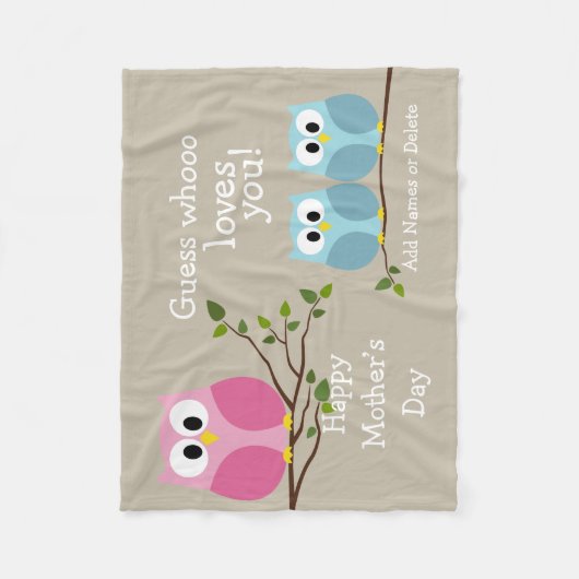 Moederdag met Cute Owls - Wie houdt van je Fleece Deken (Voorkant)