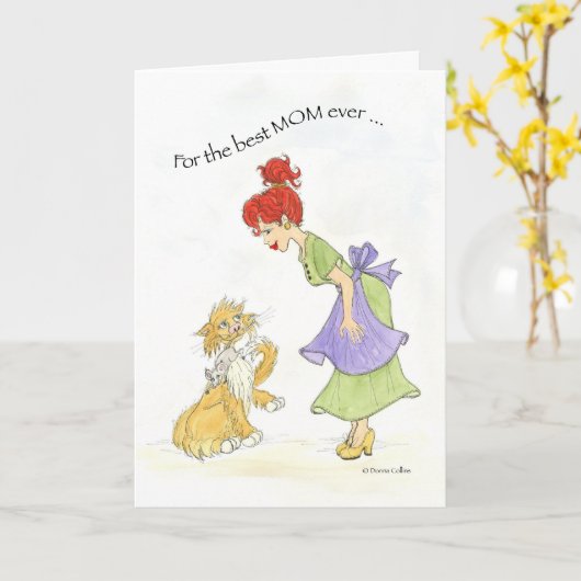 Moederdag met Kat-kaart Kaart (Gele Bloem)